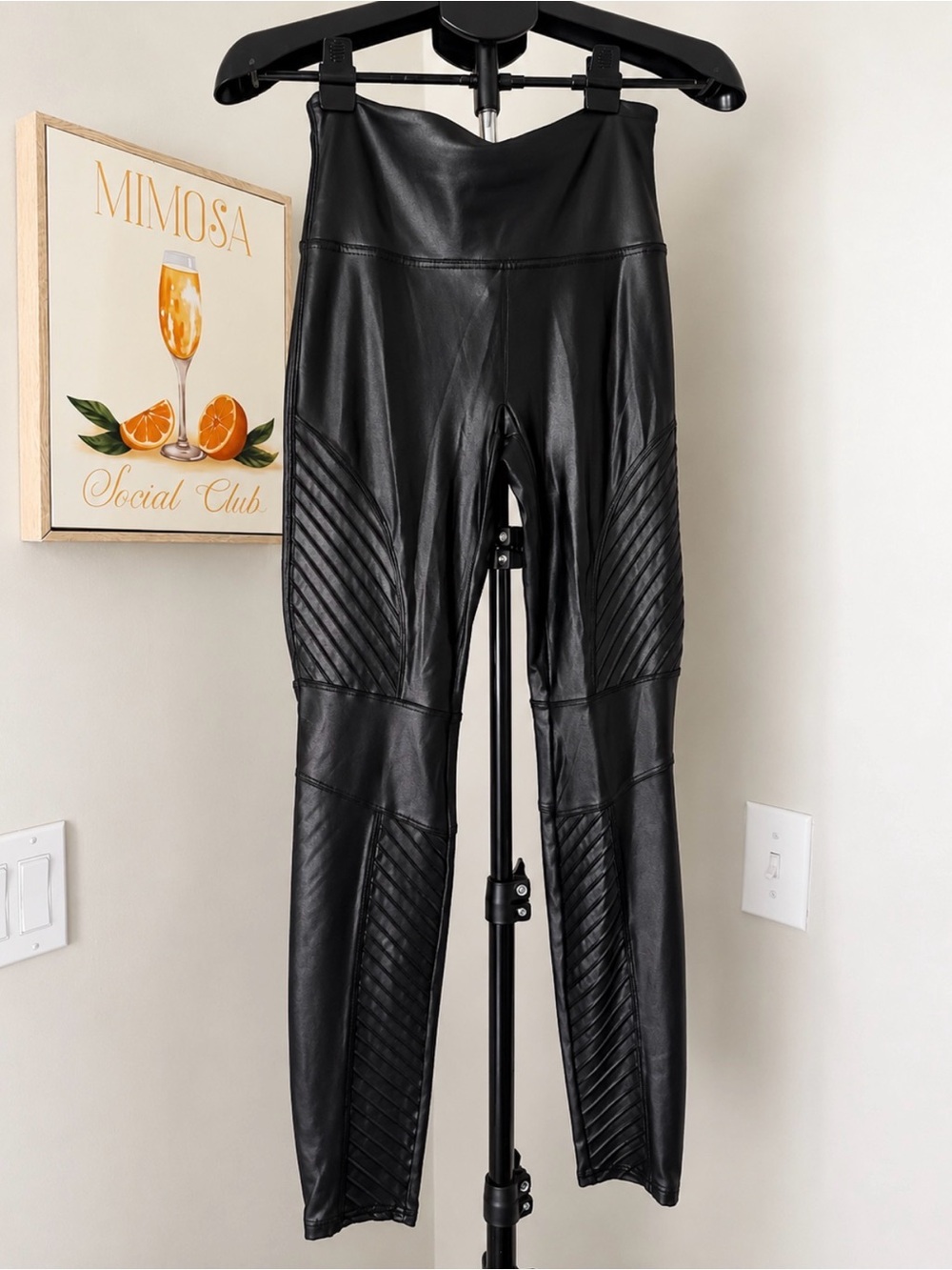 SPANX Black Glossy Moto Leggings Faux Leather Look High Rise M